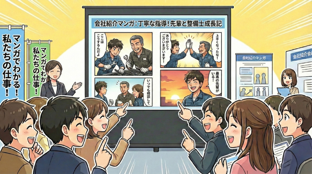 会社説明会の課題 - 漫画を使った説明会で参加者が興味を示す様子