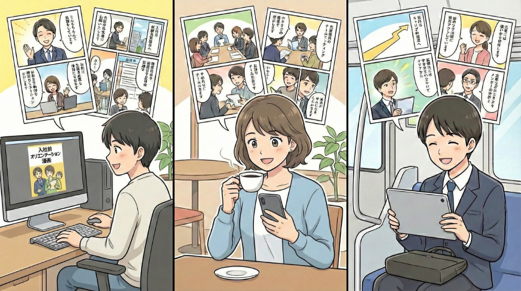 内定辞退の課題 - 採用漫画を通じて内定者が企業理解を深める様子